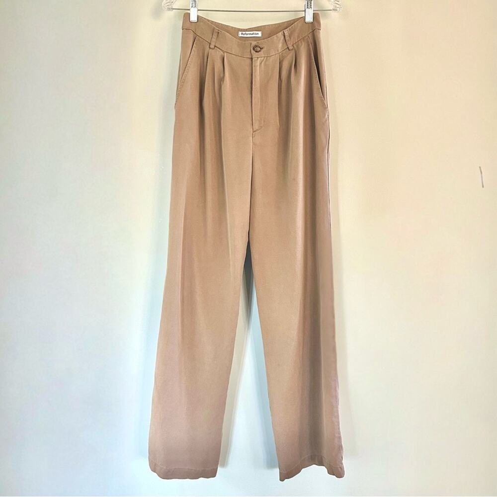 Reformation Mason Pant High Rise Tencel Wide Leg Brown Size 4 - Picture 2 of 9